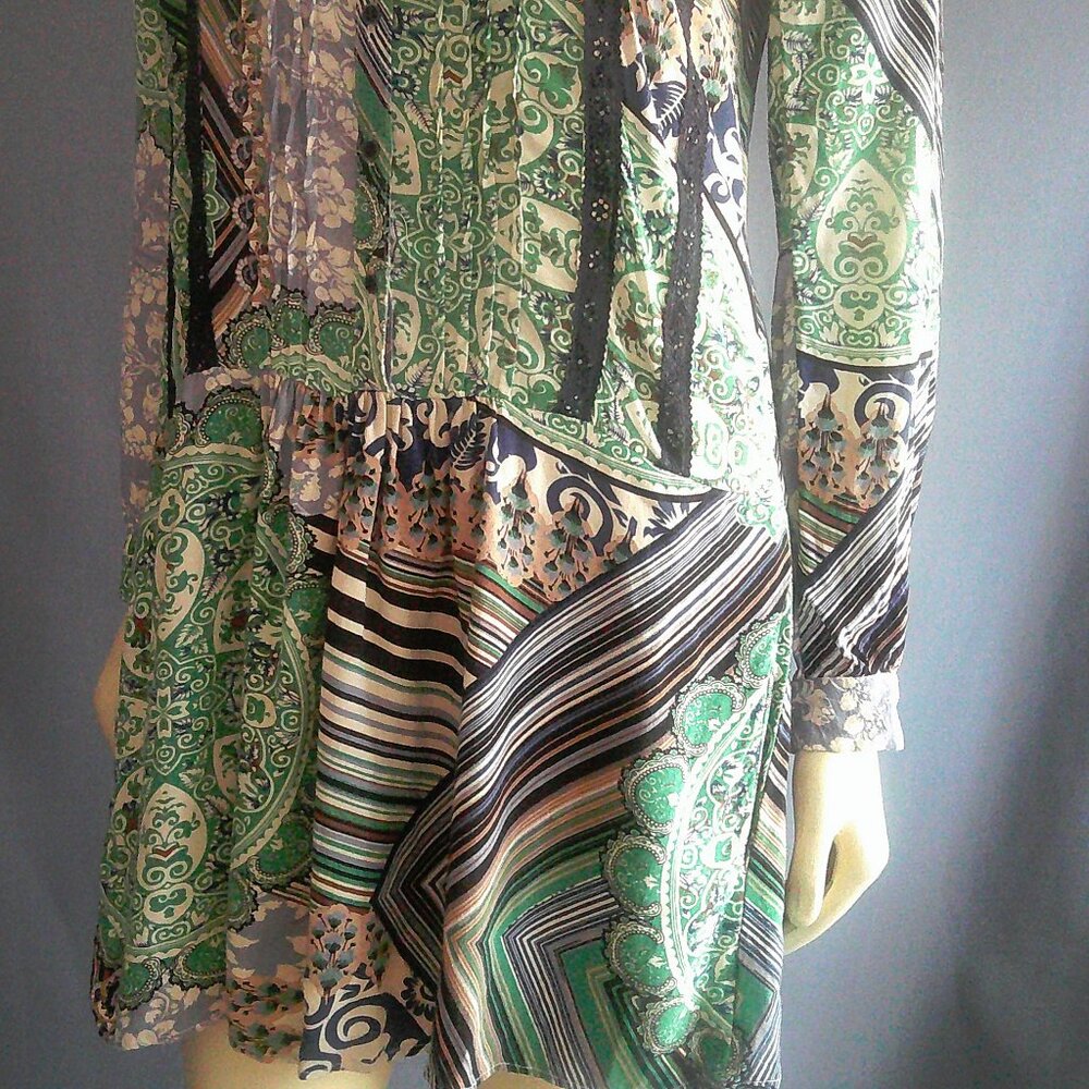 Tiny Anthropologie Drop Waist Pintucked Rayon Caviana Paisley Mini Dress Sm - Picture 7 of 14